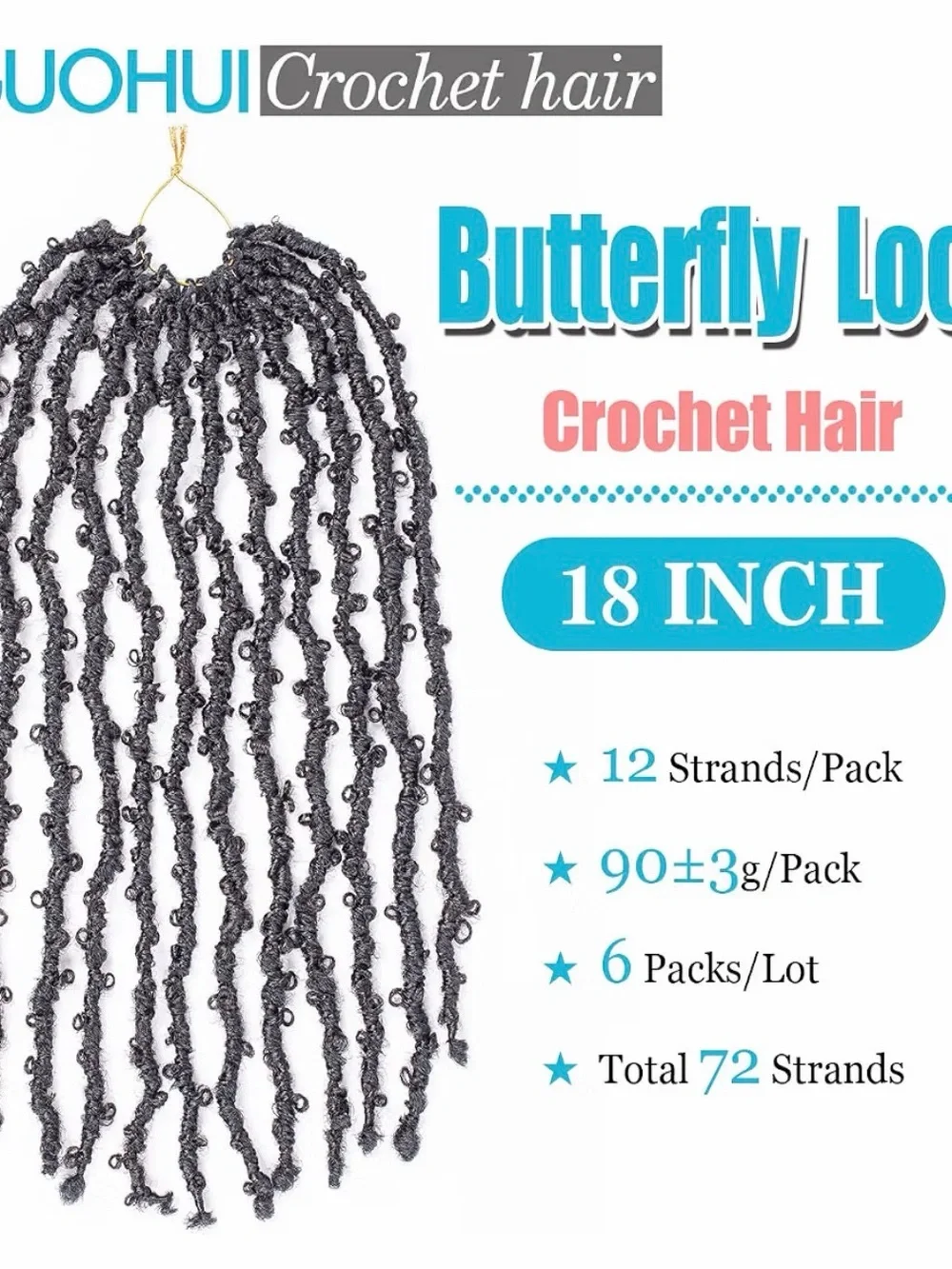 Butterfly Black  Locs Crochet Hair Extensions - 6 Pack